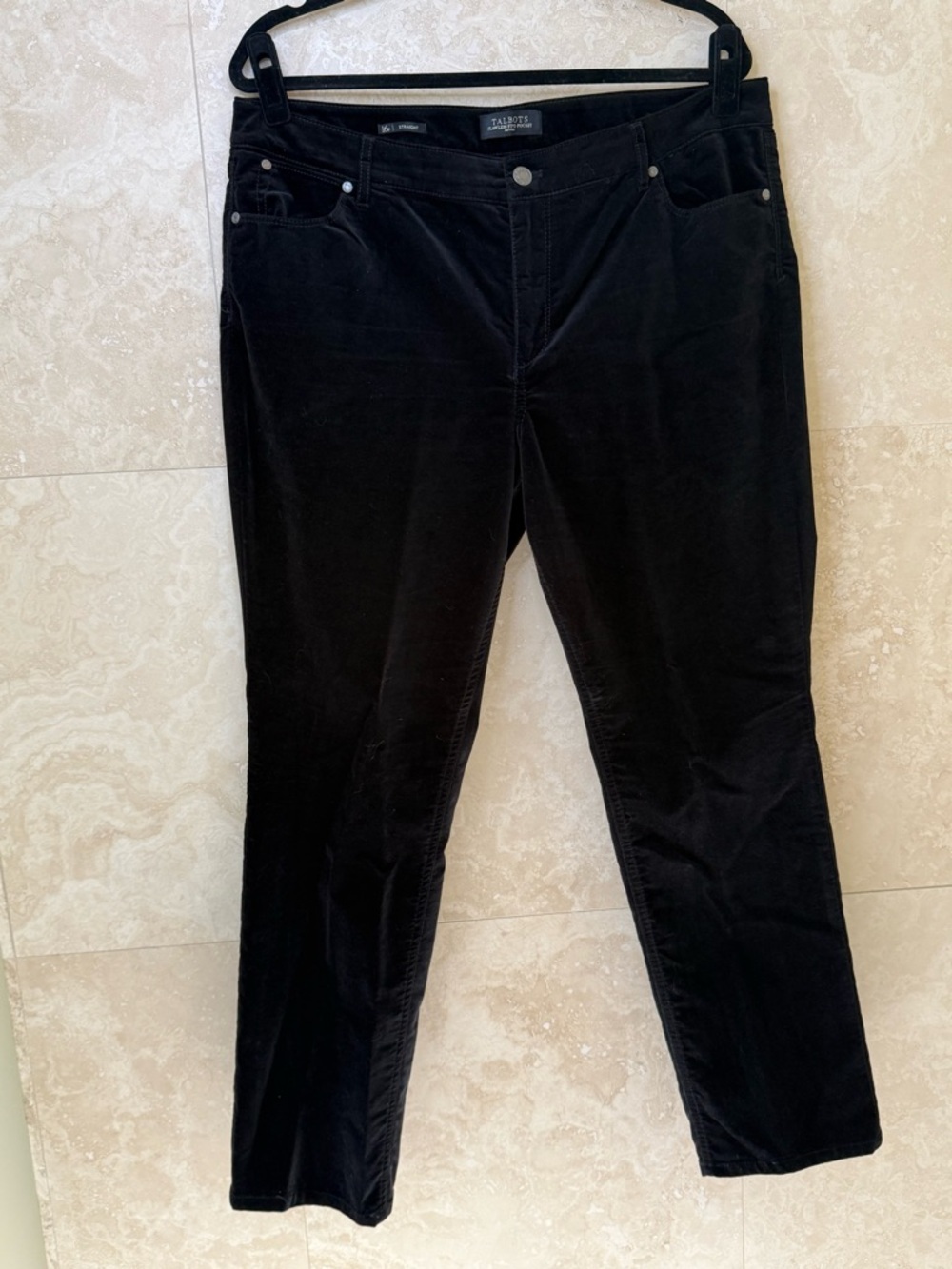 Talbots Black Velvet Straight Leg Pants 16P Petite Flawless Five-Pocket EUC